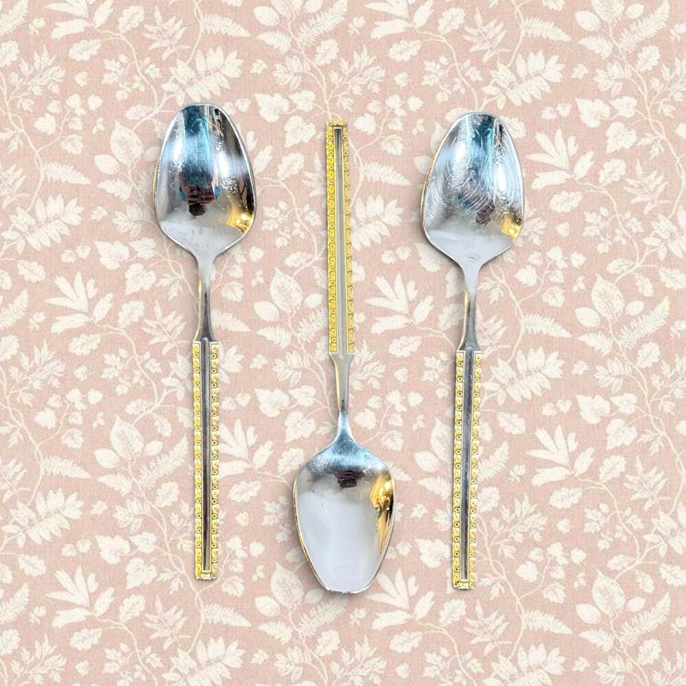 Solingen VTG Set 3 18/10 Stainless Steel & Gold Accent 5.5" Length Teaspoon